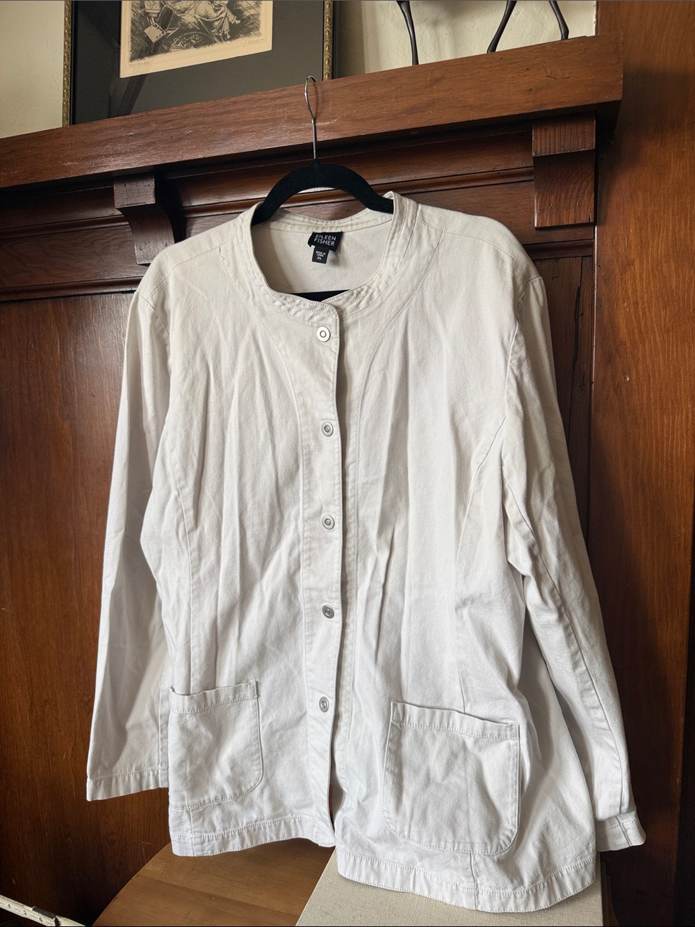 Eileen Fisher Cream Button-Front Utility Jacket Barn Coat